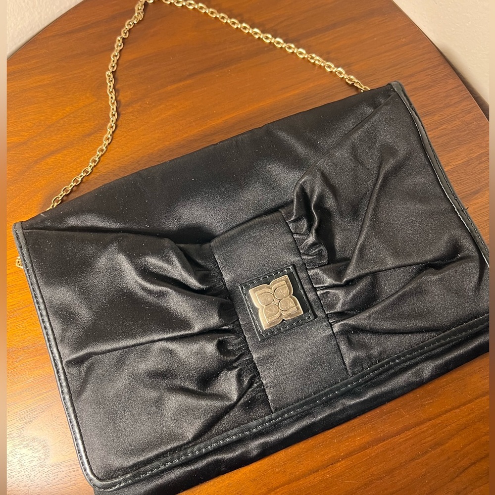 BCBG Max Azria Black Satin Evening Bag Clutch